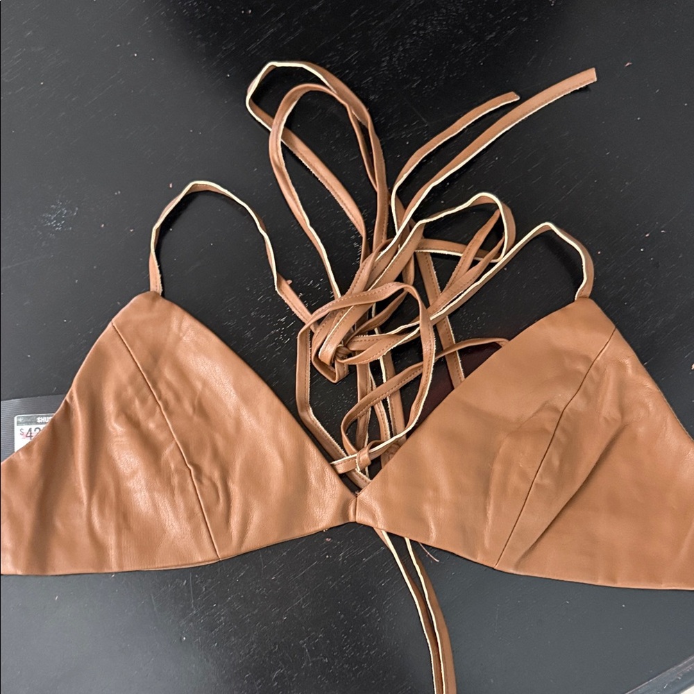 Tan Triangle Leather Wrap Top